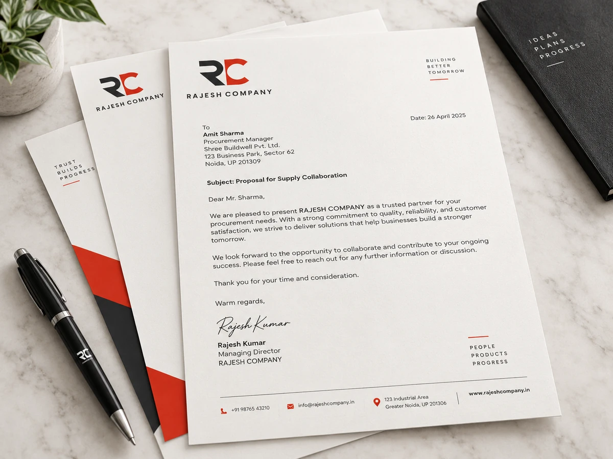 Illustrative branded letterhead sheets